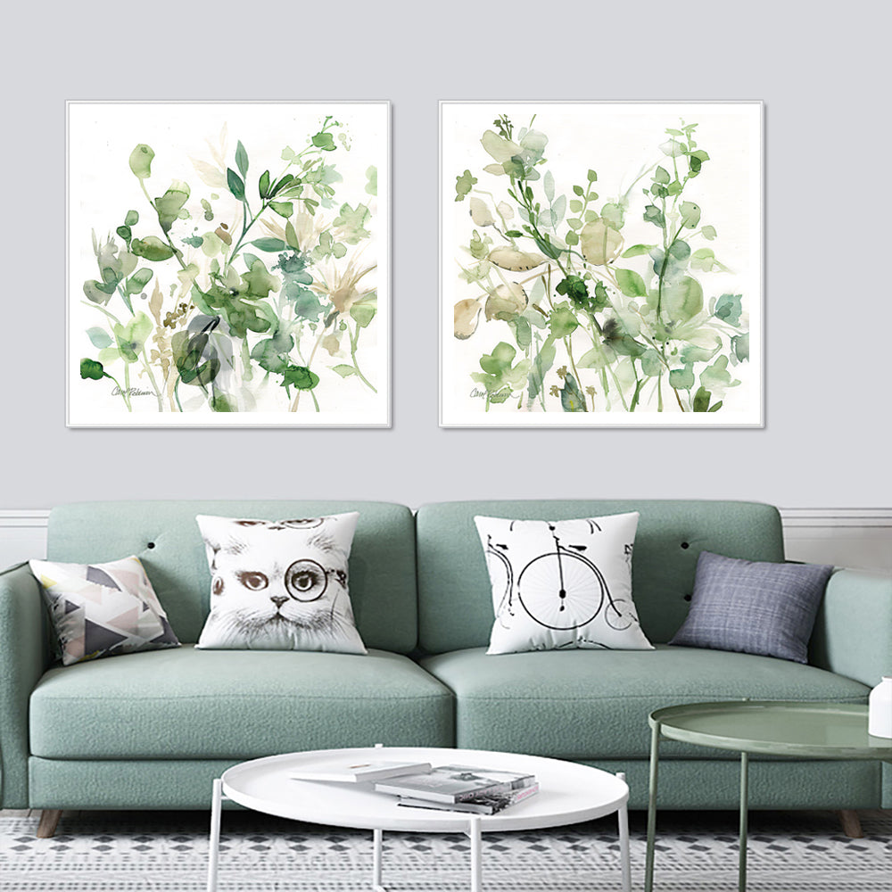 Wall Art 50cmx50cm Sage Garden By Carol Robinson 2 Sets White Frame Canvas