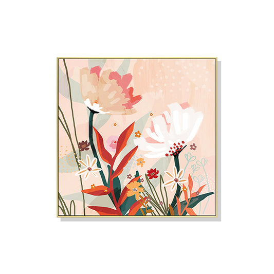 Wall Art 80cmx80cm Native Floral Gold Frame Canvas