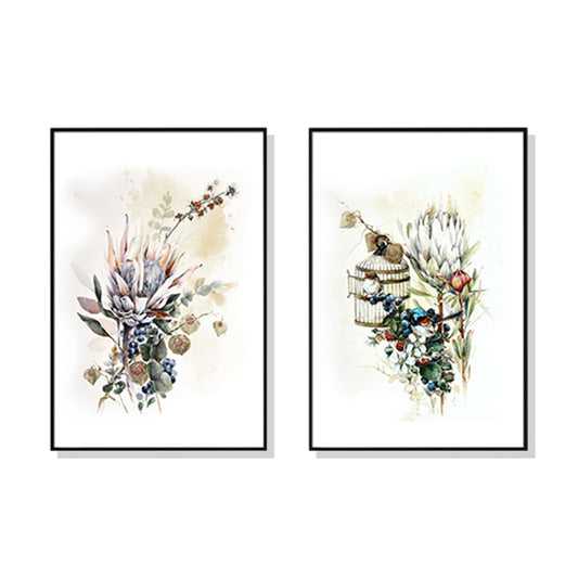 Wall Art 70cmx100cm Berries And Protea 2 Sets Black Frame Canvas