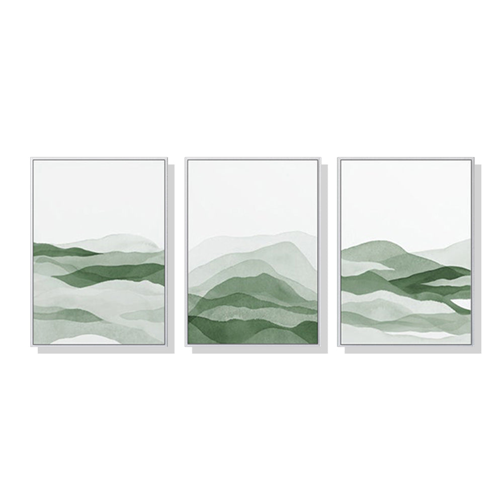 Wall Art 40cmx60cm Sage Green 3 Sets White Frame Canvas