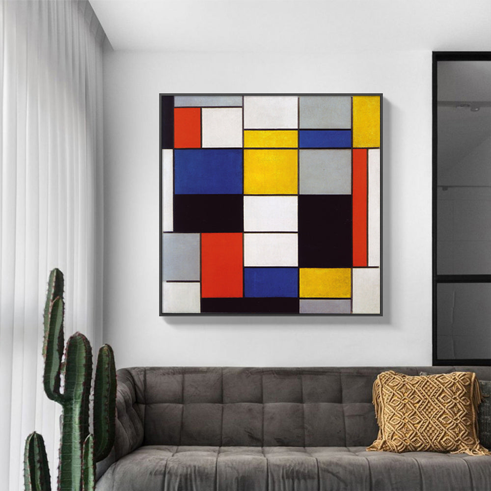 Wall Art 50cmx50cm Large Composition A By Piet Mondrian Black Frame Canvas