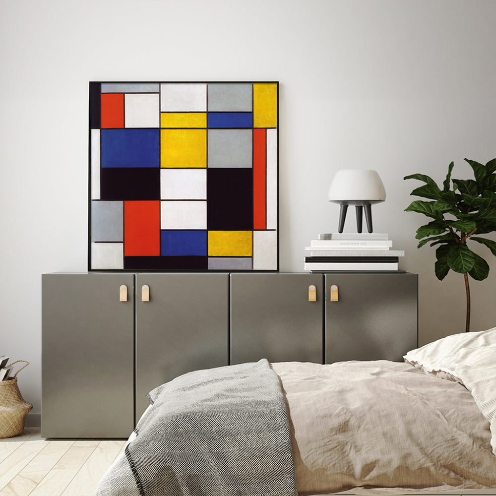 Wall Art 60cmx60cm Large Composition A By Piet Mondrian Black Frame Canvas