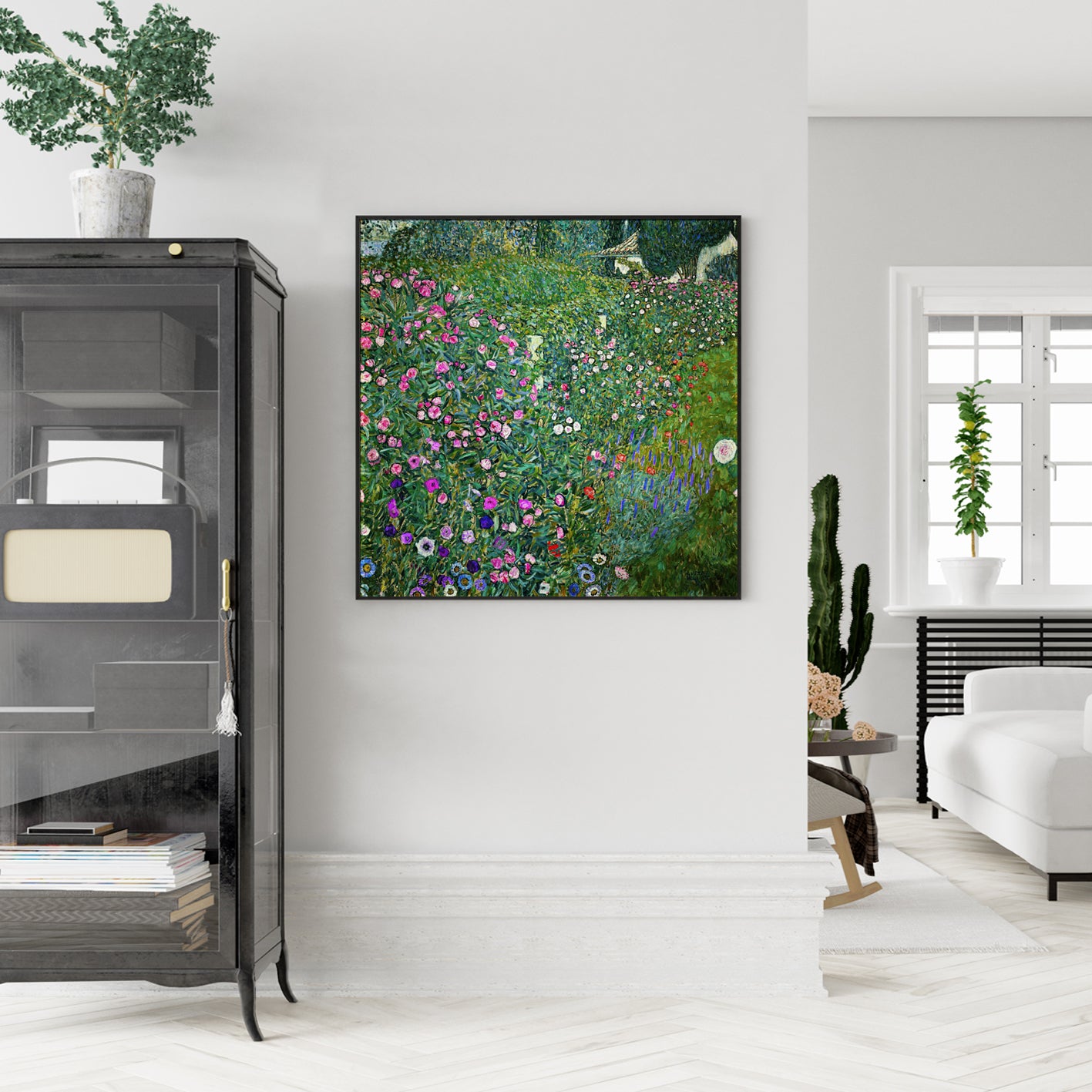 Wall Art 50cmx50cm Italian garden by Gustav Klimt Black Frame Canvas