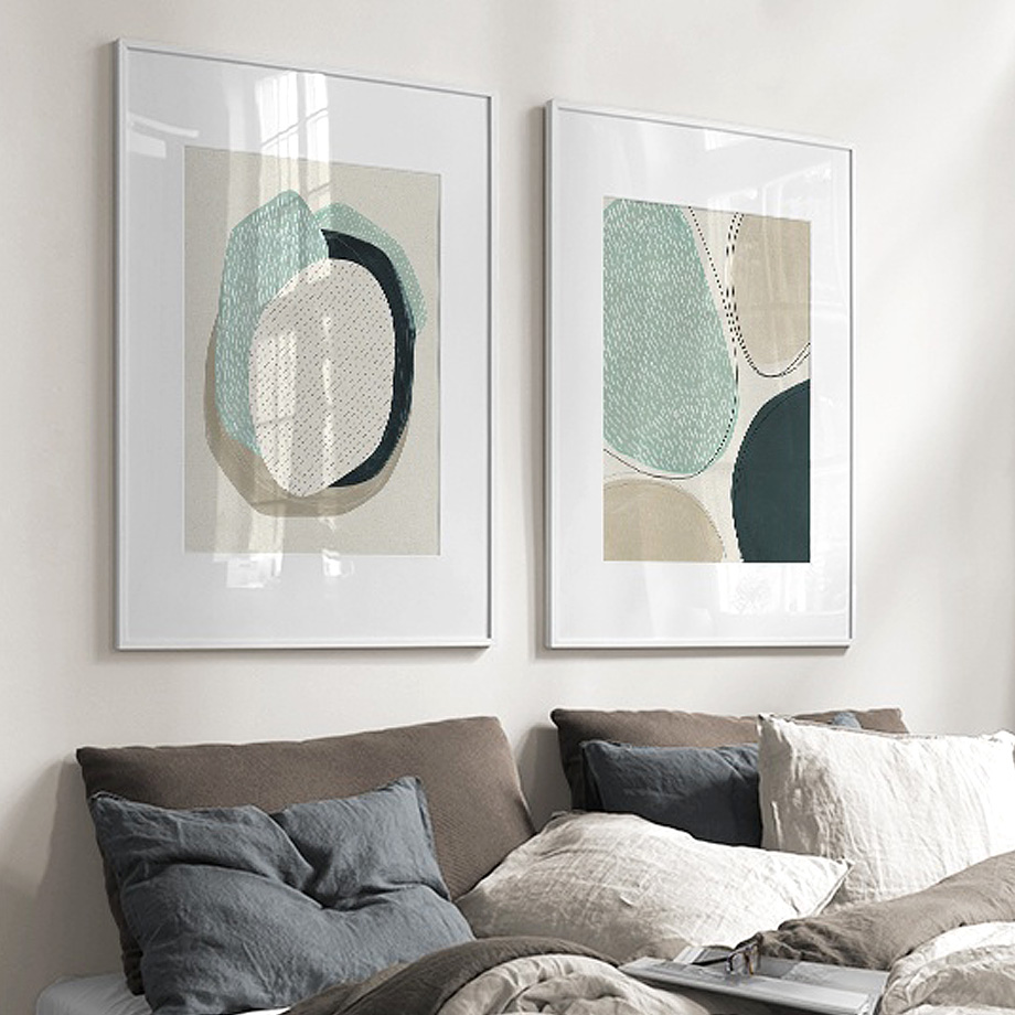 Wall Art 60cmx90cm Abstract Green Circle 2 Sets White Frame Canvas