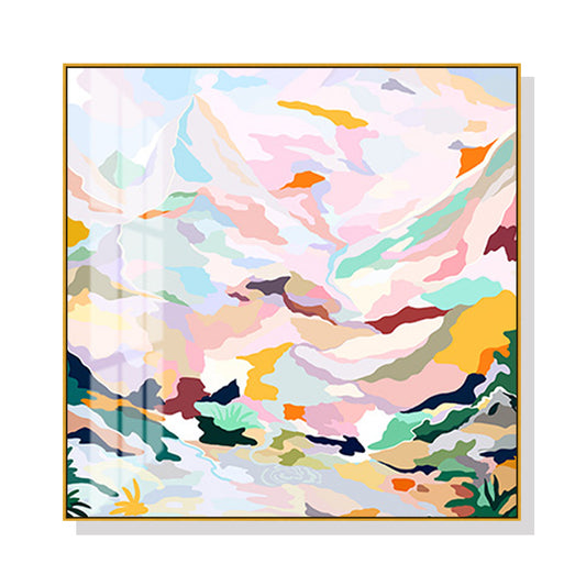 Wall Art 50cmx50cm Abstract Pink Mountain Hand Painted Style Gold Frame Canvas