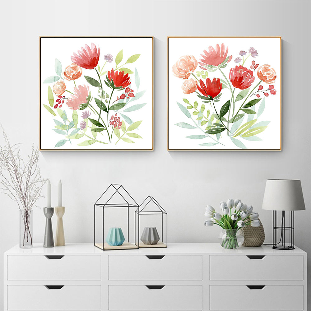 Wall Art 50cmx50cm Florals 2 Sets Gold Frame Canvas