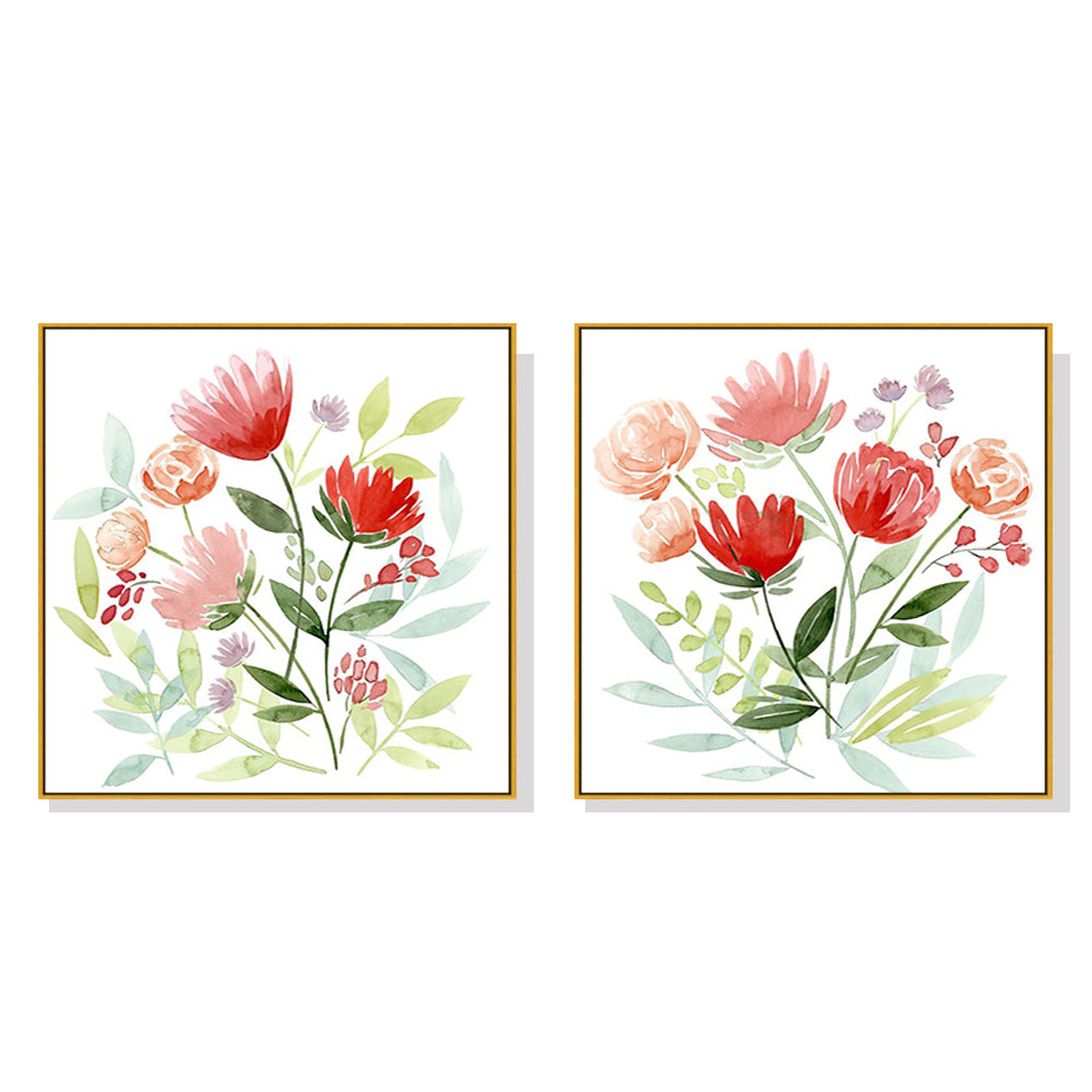 Wall Art 60cmx60cm Florals 2 Sets Gold Frame Canvas