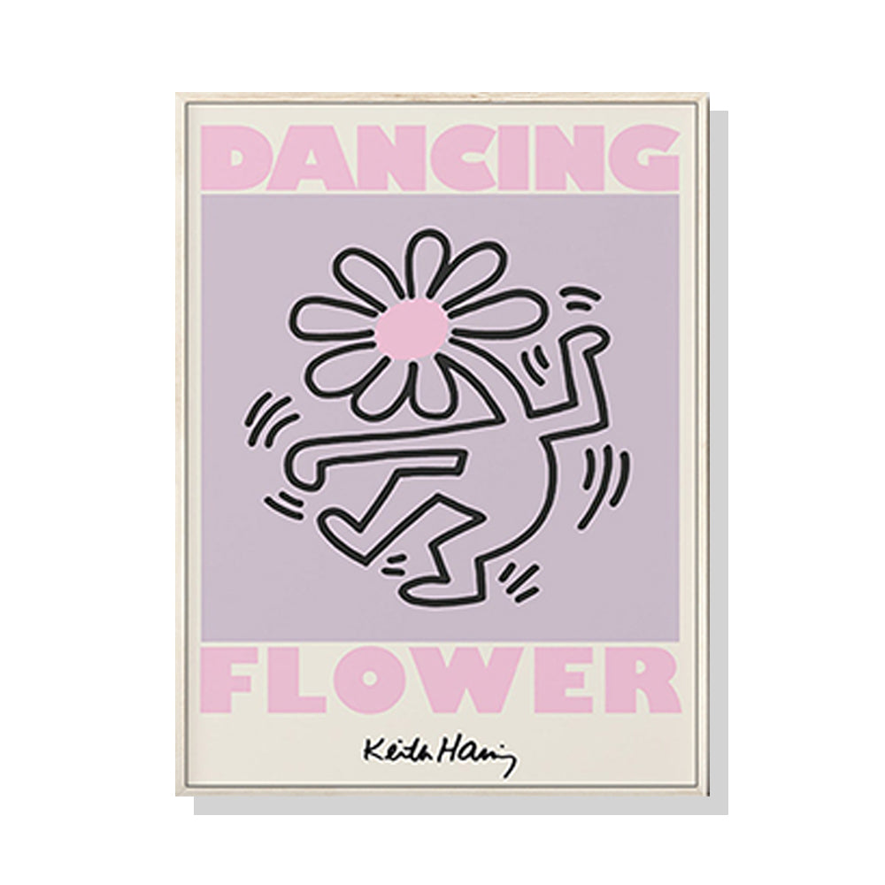 Wall Art 60cmx90cm Keith Haring Dancing Flower Wood Frame Canvas