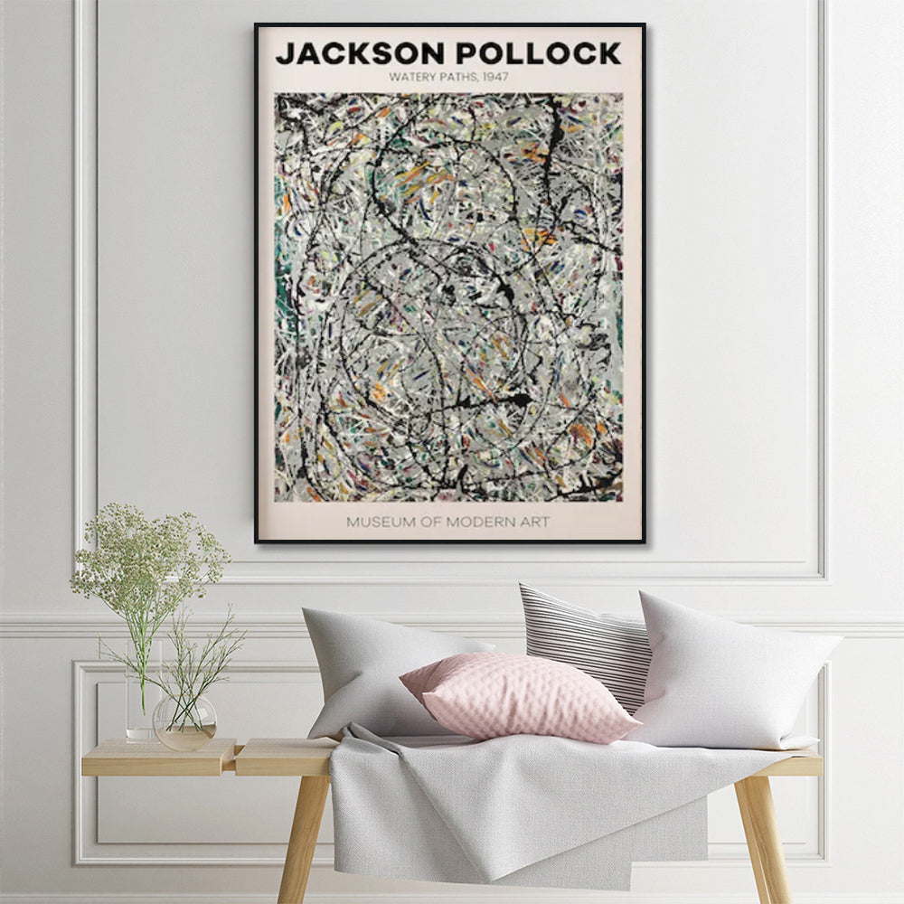 Wall Art 60cmx90cm Jackson Pollock Exhibition III Black Frame Canvas