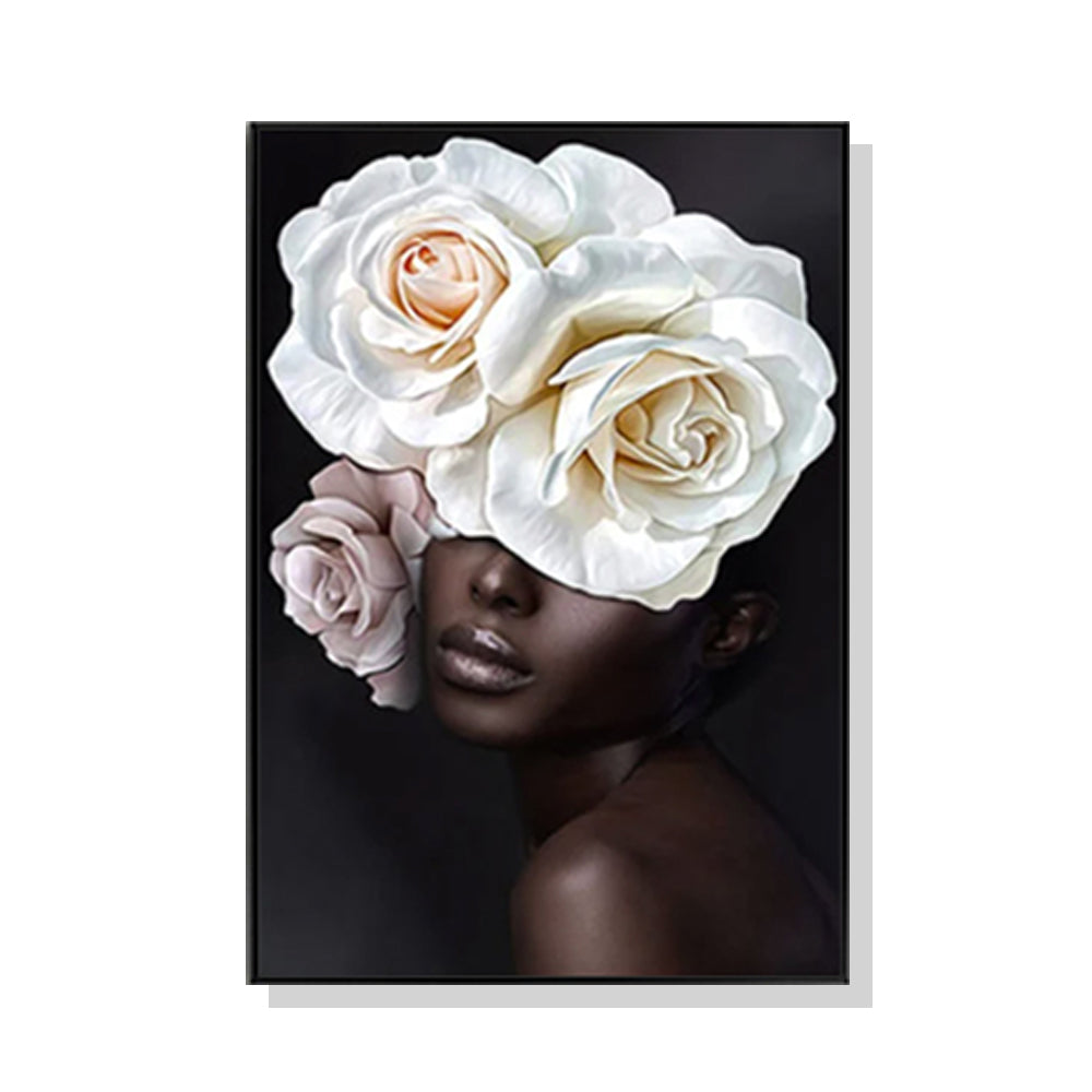 50cmx70cm-flower-african-woman-black-frame-canvas-wall-art