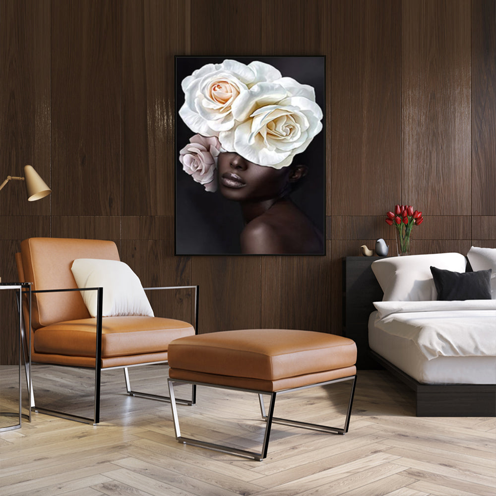 50cmx70cm-flower-african-woman-black-frame-canvas-wall-art