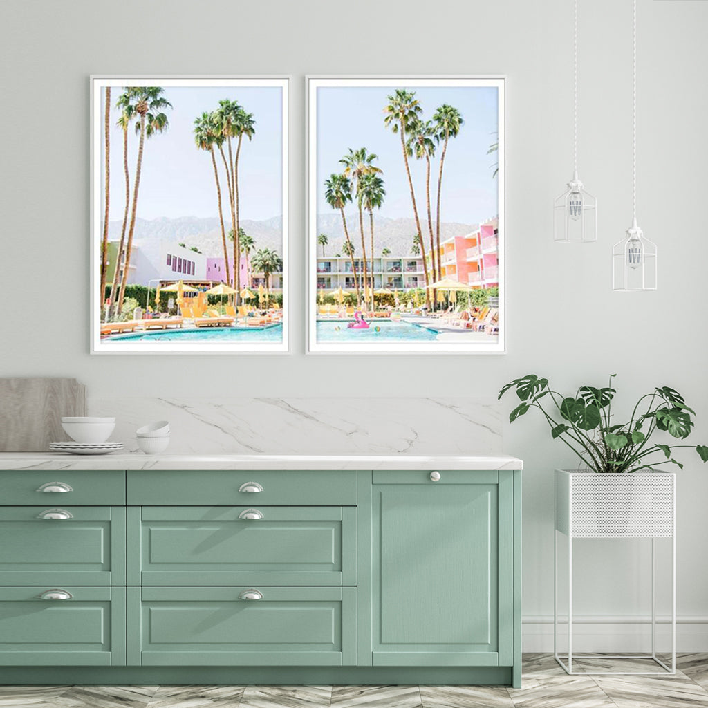 Wall Art 50cmx70cm Saguaro Hotel 2 Sets White Frame Canvas