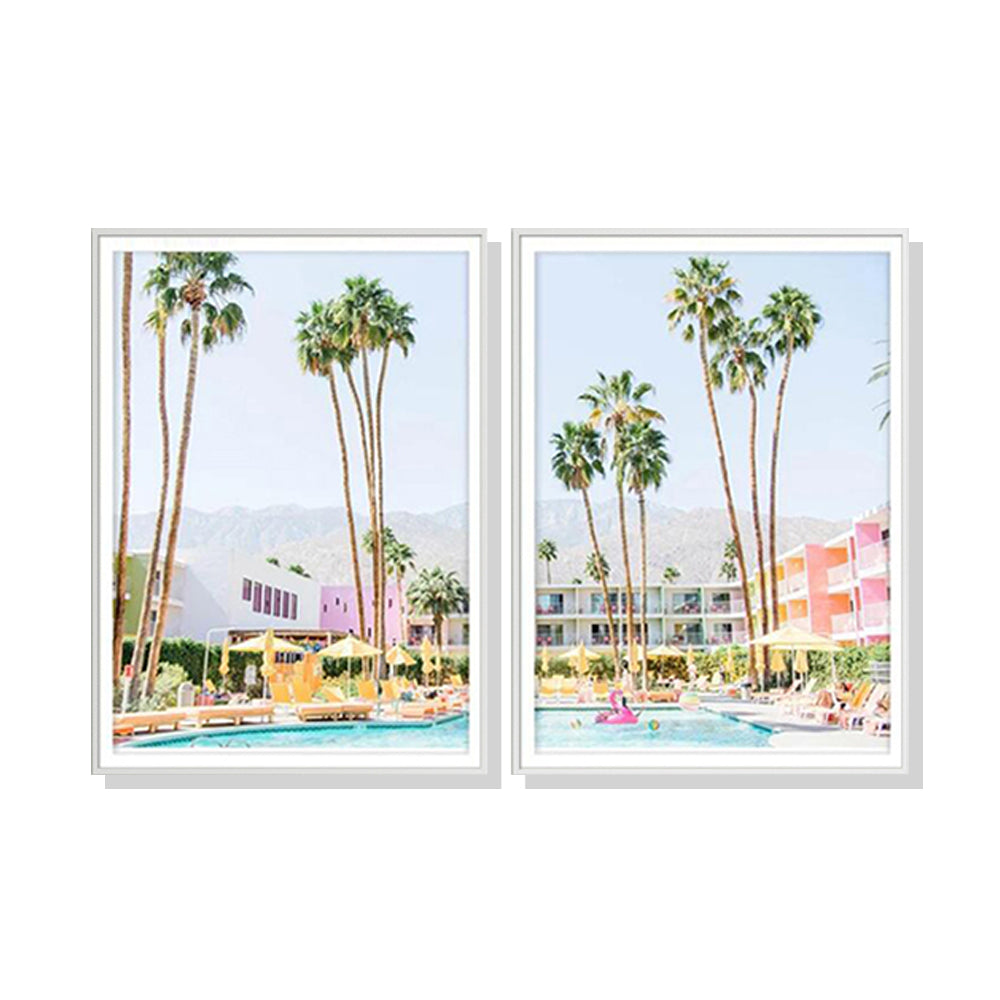 Wall Art 70cmx100cm Saguaro Hotel 2 Sets White Frame Canvas