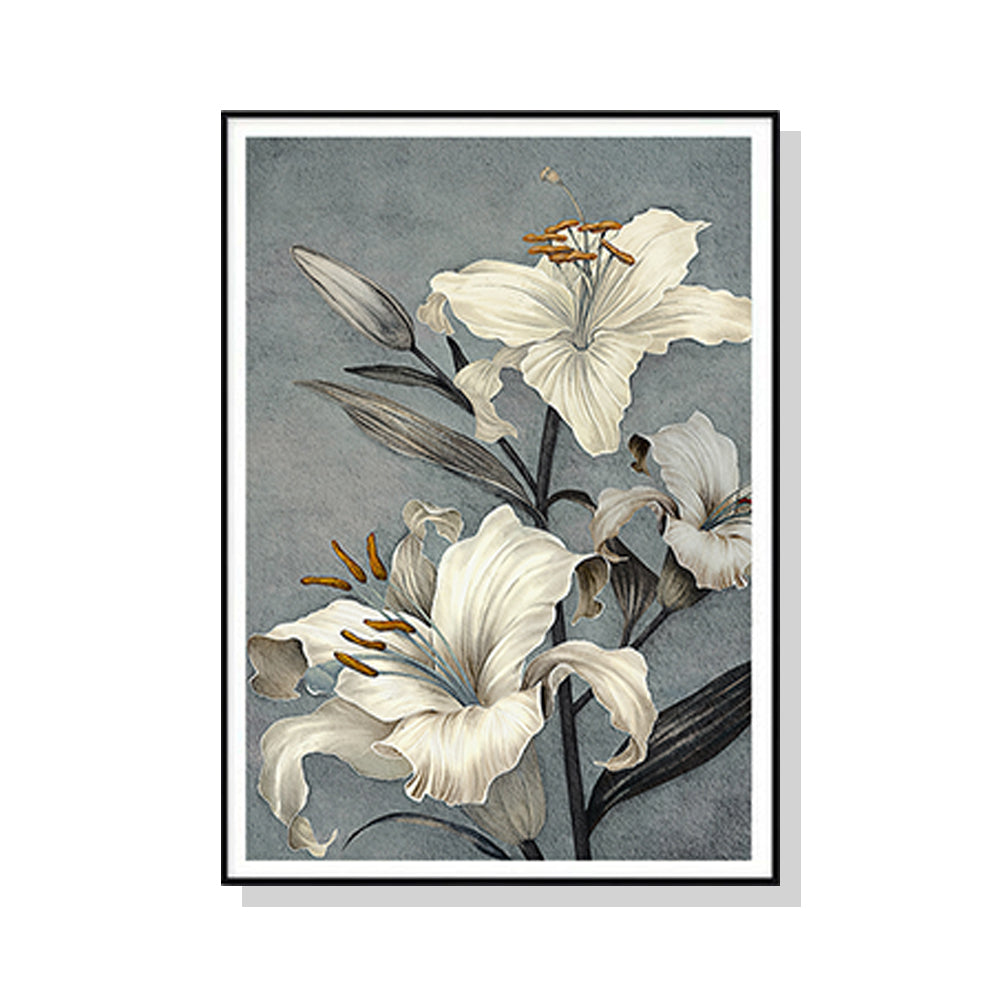 Wall Art 50cmx70cm Floral Lily II Black Frame Canvas