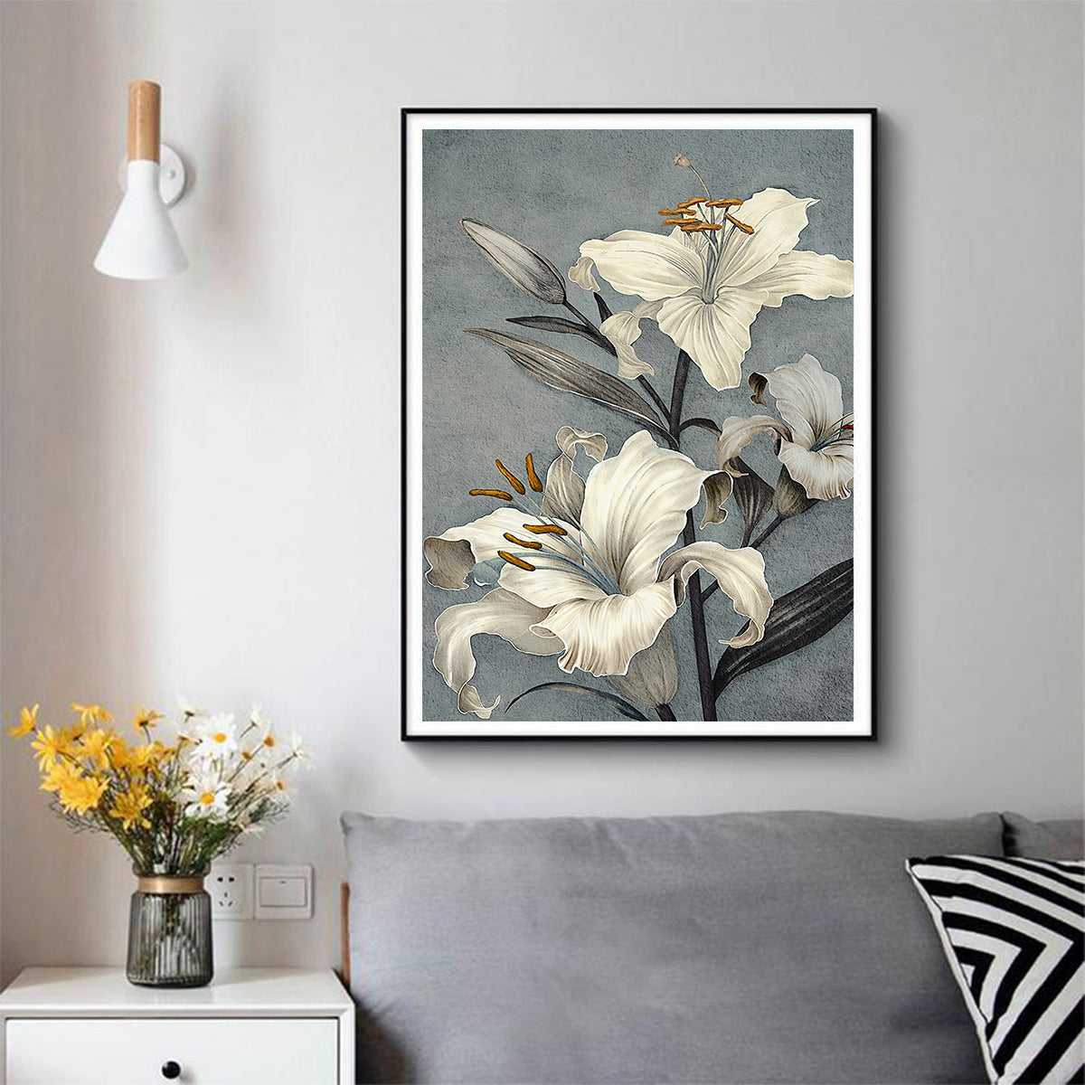 Wall Art 50cmx70cm Floral Lily II Black Frame Canvas