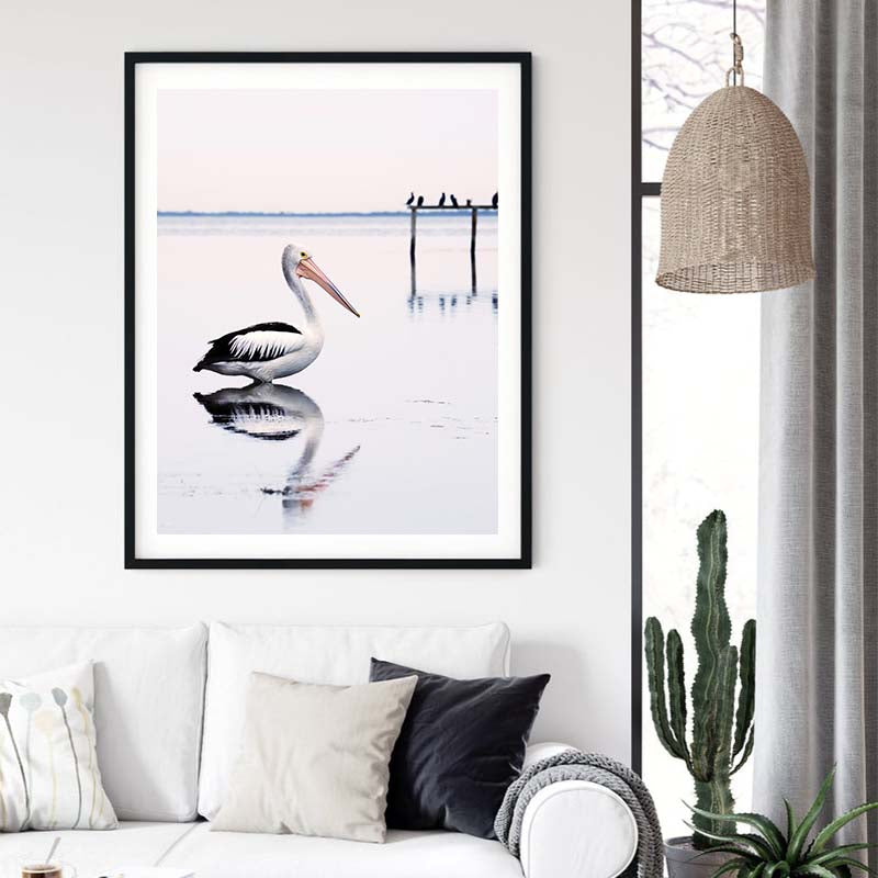 Wall Art 60cmx90cm Pelican Black Frame Canvas