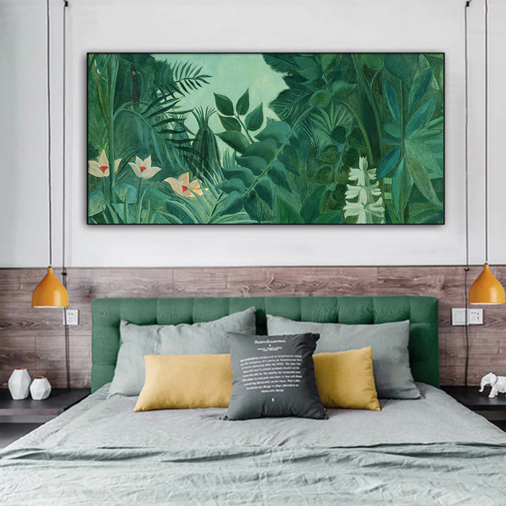 Wall Art 50cmx100cm The Equatorial Jungle Green Forest By Henri Rousseau Black Frame Canvas