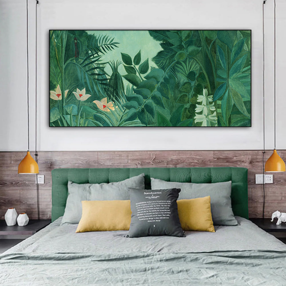 60cmx120cm-the-equatorial-jungle-green-forest-by-henri-rousseau-black-frame-canvas-wall-art at www.mallsonline.com.au