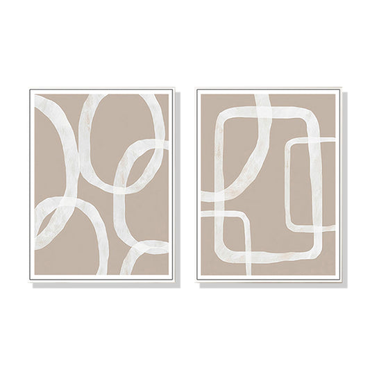 Wall Art 50cmx70cm Abstract White Lines 2 Sets White Frame Canvas