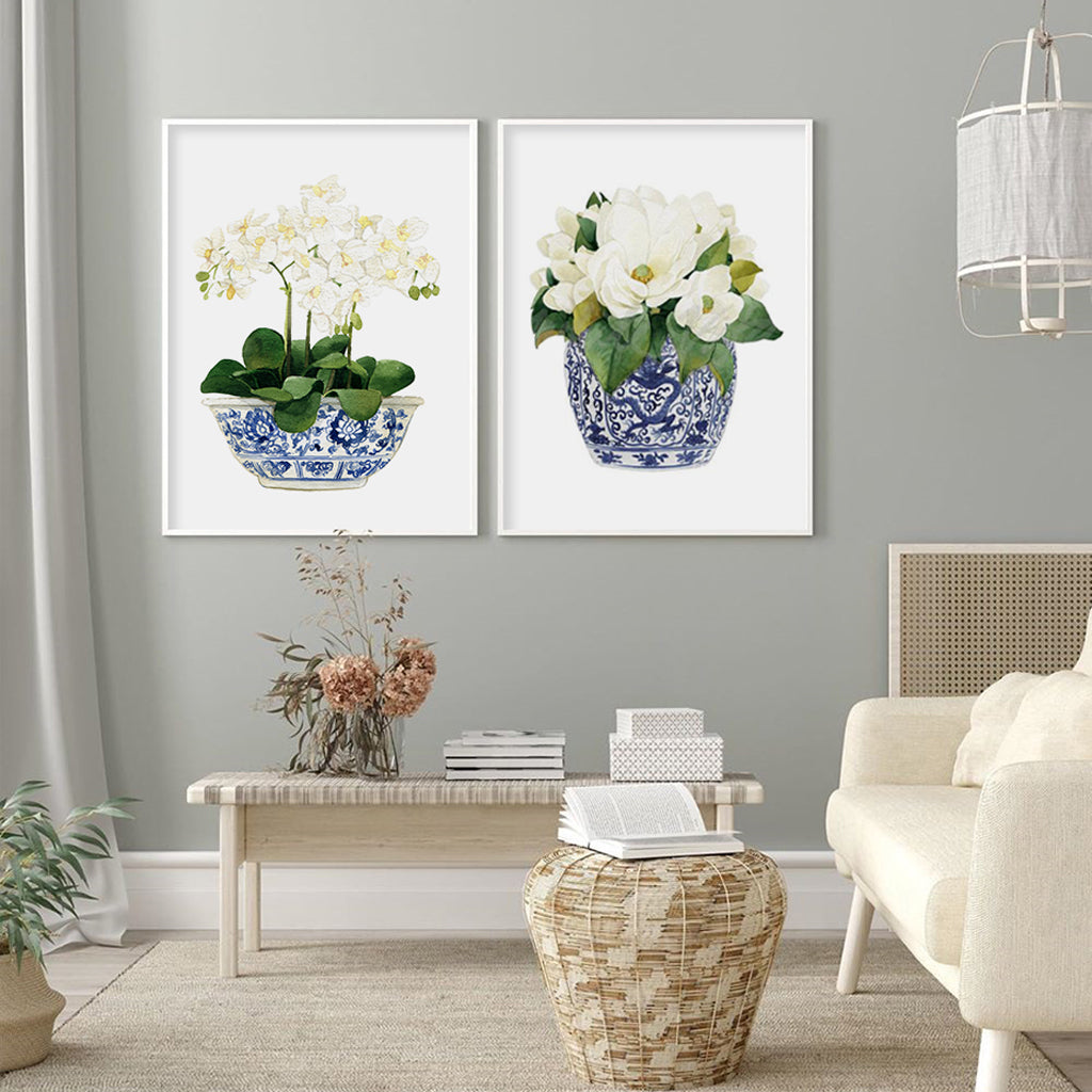 Wall Art 50cmx70cm Elegant Flower 2 Sets White Frame Canvas