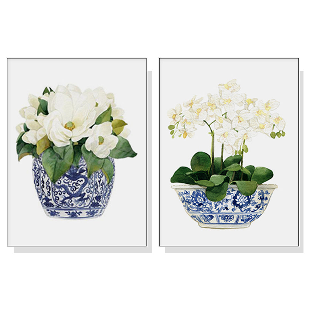 Wall Art 70cmx100cm Elegant Flower 2 Sets White Frame Canvas