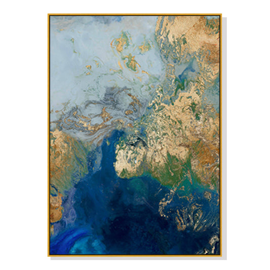 Wall Art 50cmx70cm Marbled Blue Gold Artwork Gold Frame Canvas