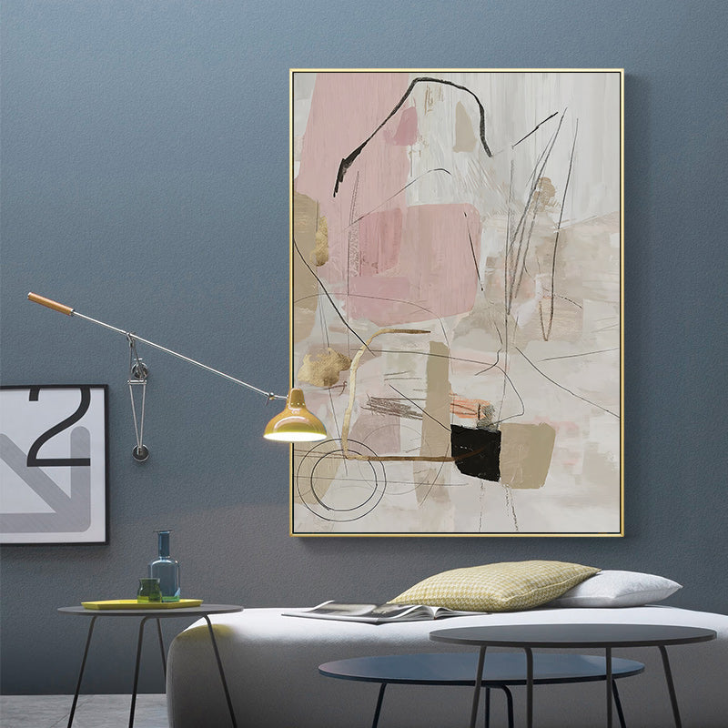 Wall Art 60cmx90cm Abstract Pink Gold Frame Canvas