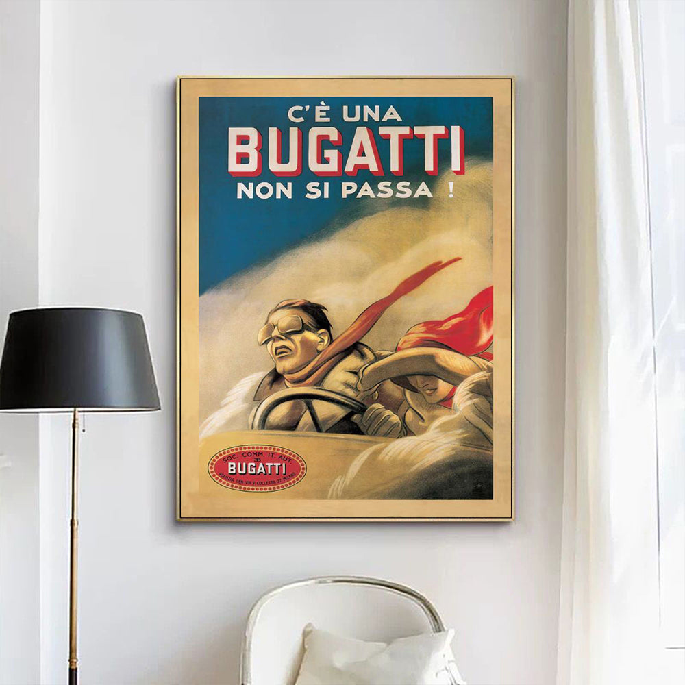 Wall Art 50cmx70cm Bugatti Gold Frame Canvas