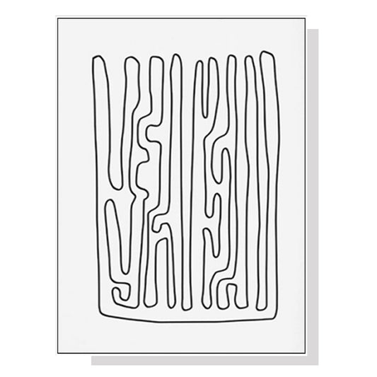 Wall Art 60cmx90cm Black and White Lines White Frame Canvas