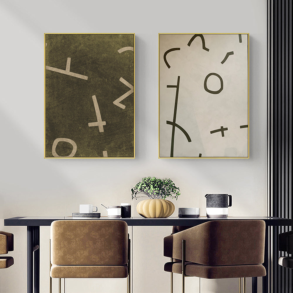 Wall Art 50cmx70cm Neutral Composition 2 Sets Gold Frame Canvas