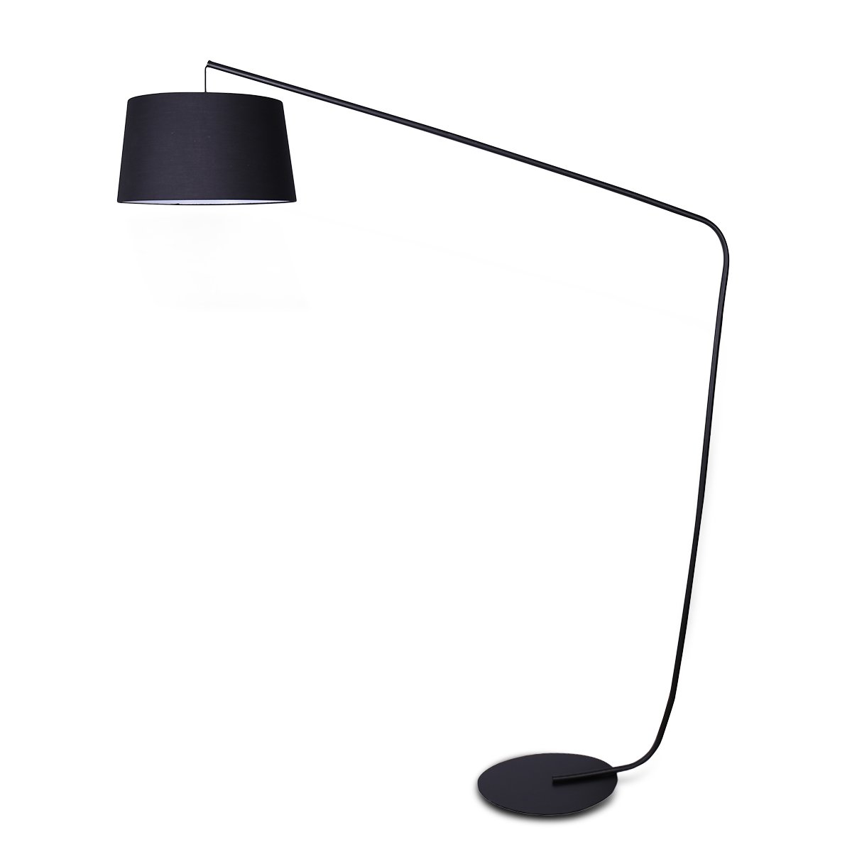 sarantino-metal-arc-floor-lamp-in-black-finish-with-linen-taper-shade at www.mallsonline.com.au