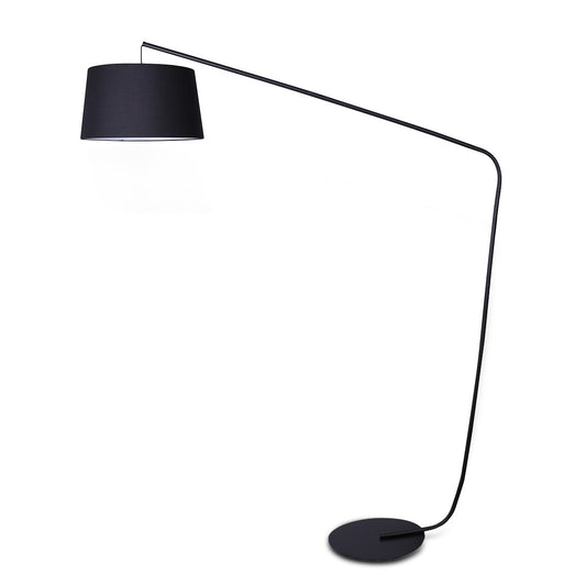 sarantino-metal-arc-floor-lamp-in-black-finish-with-linen-taper-shade at www.mallsonline.com.au