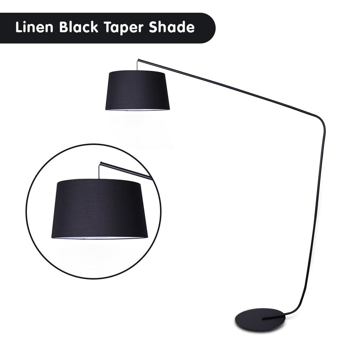 sarantino-metal-arc-floor-lamp-in-black-finish-with-linen-taper-shade at www.mallsonline.com.au