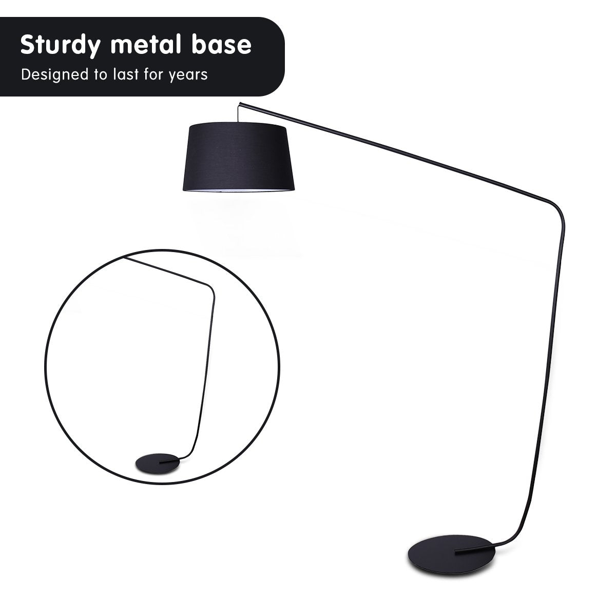 sarantino-metal-arc-floor-lamp-in-black-finish-with-linen-taper-shade at www.mallsonline.com.au