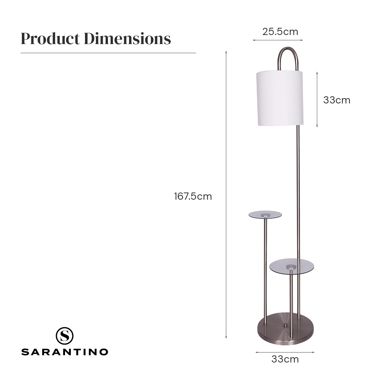 Sarantino Metal Floor Lamp with Glass Shelves