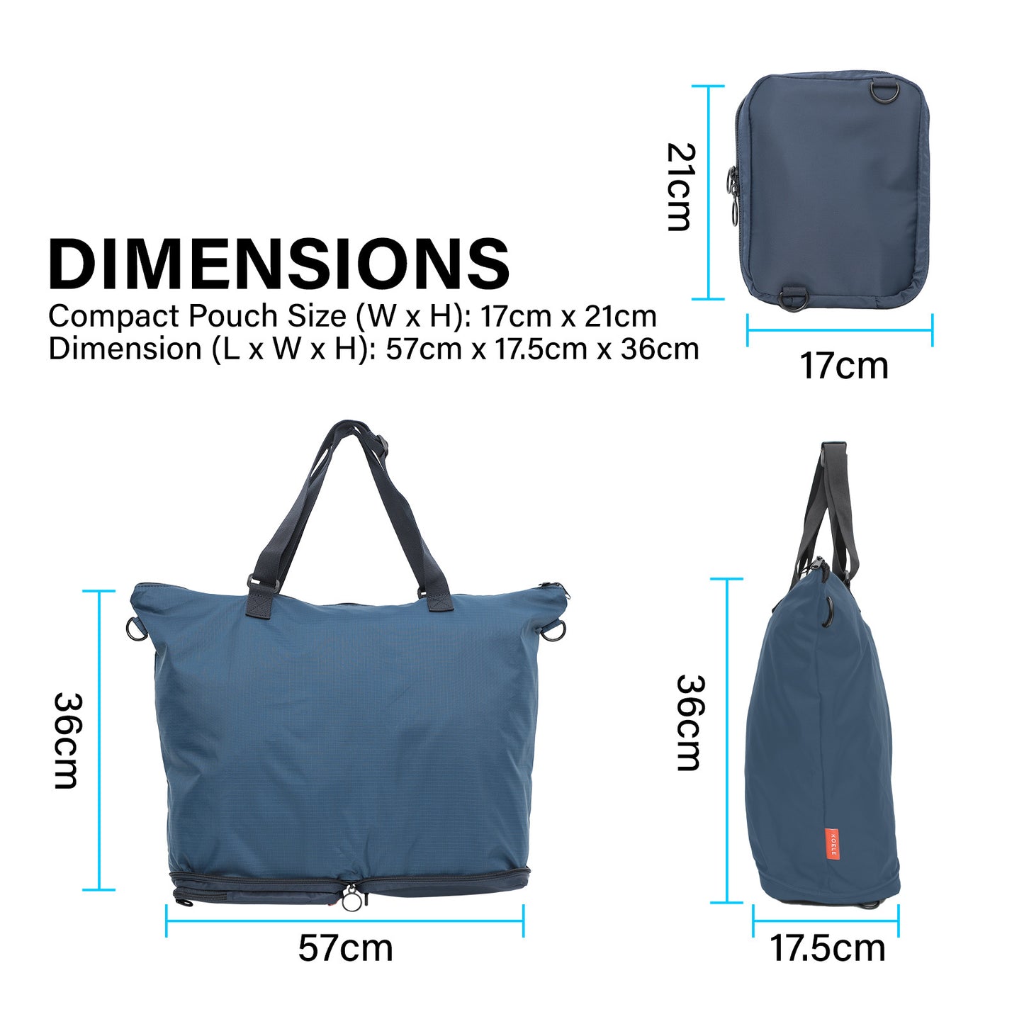 Shopper Bag Tote Bag Foldable Travel Laptop Grocery Nylon KO-DUAL NAVY