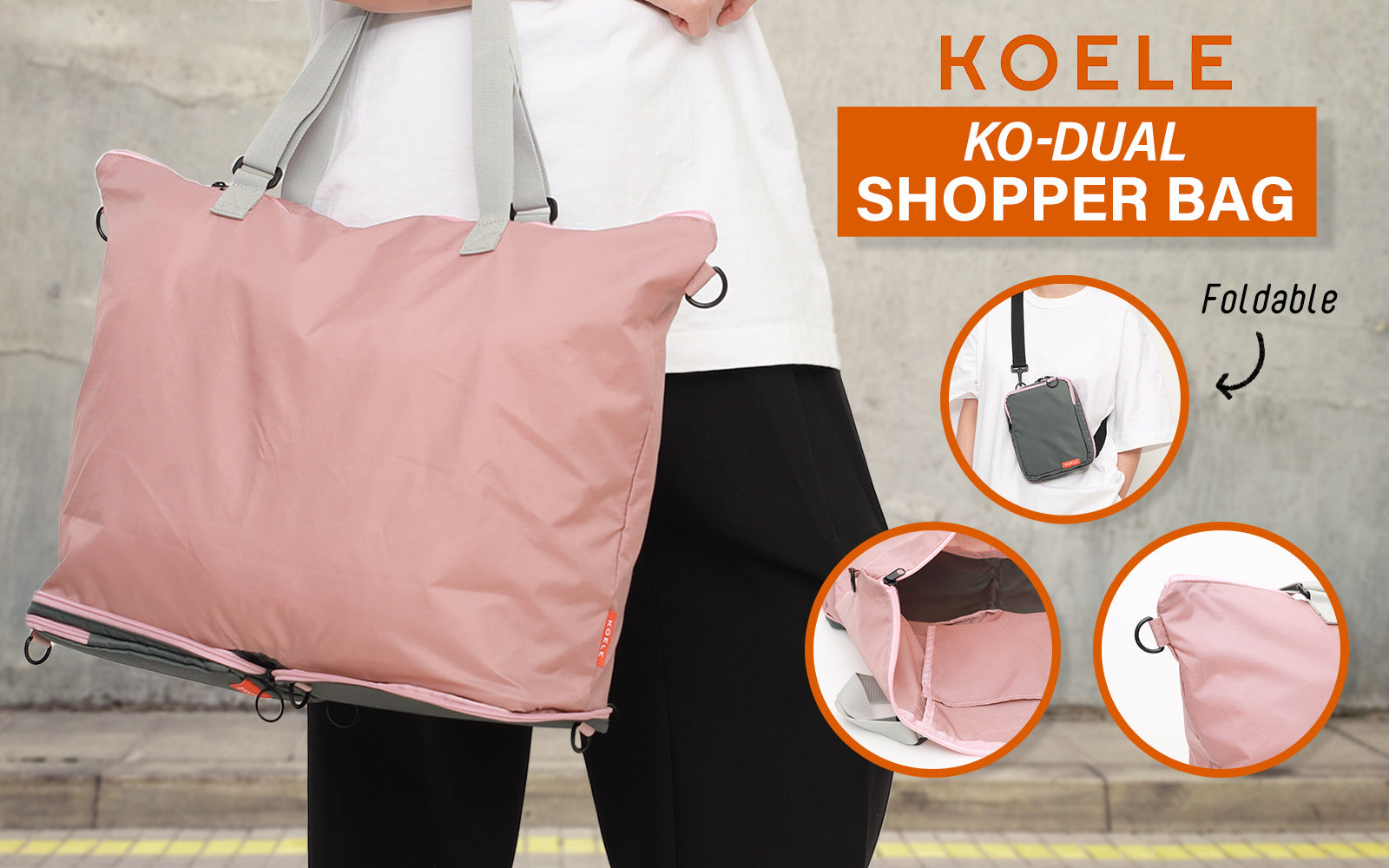 koele-pink-shopper-bag-tote-bag-foldable-travel-laptop-grocery-ko-dual at www.mallsonline.com.au