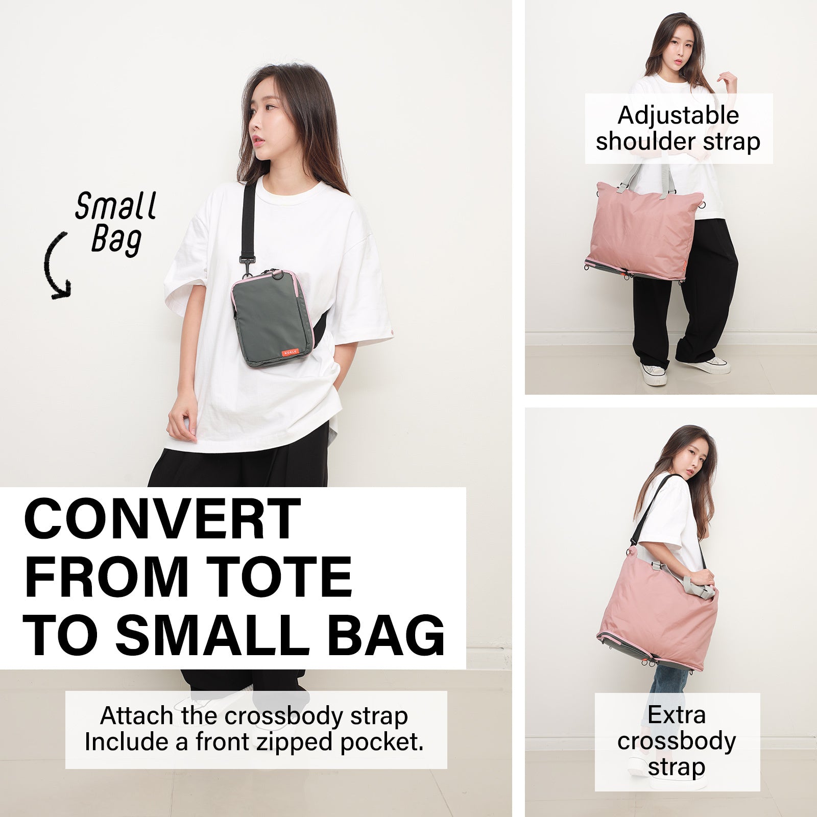 koele-pink-shopper-bag-tote-bag-foldable-travel-laptop-grocery-ko-dual at www.mallsonline.com.au