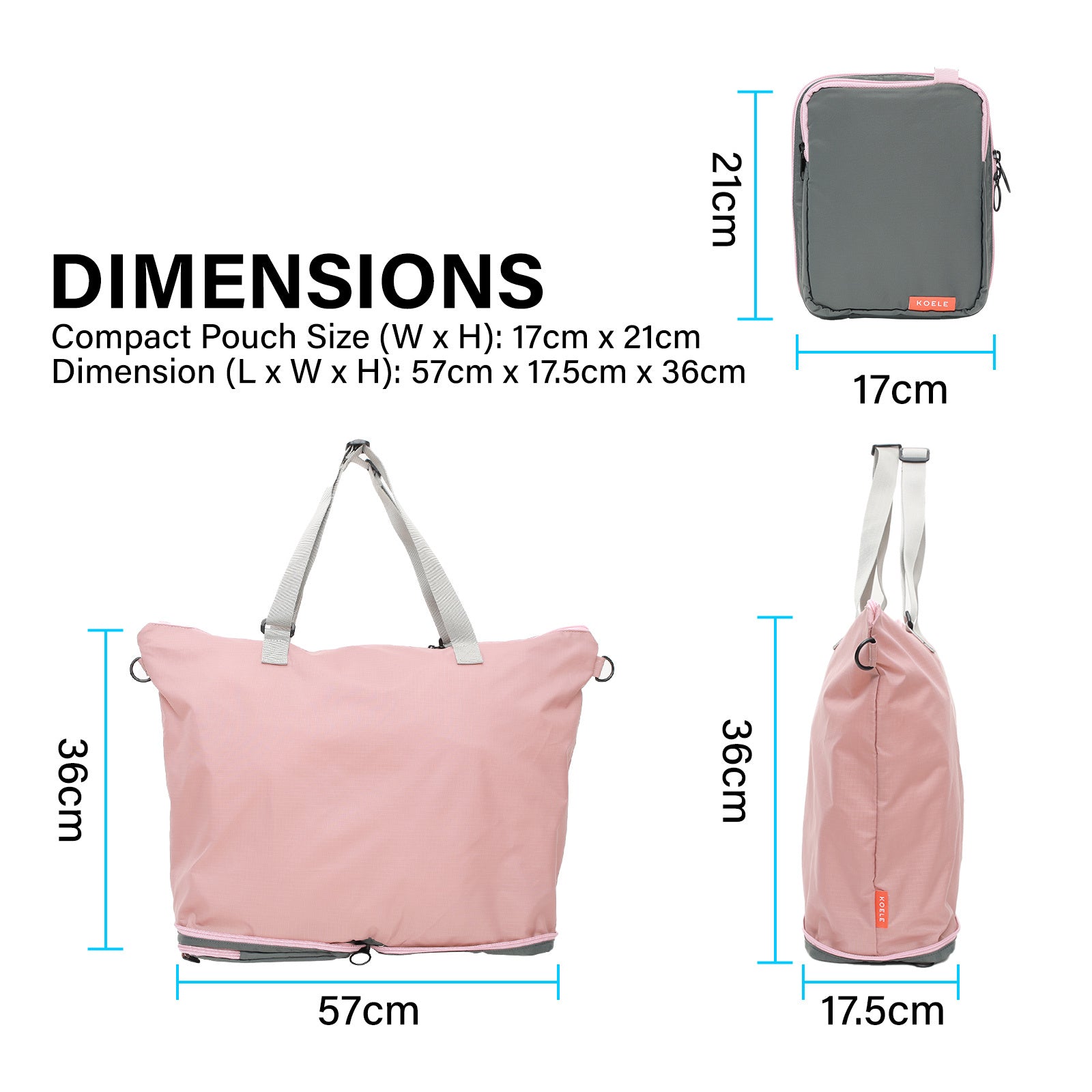 koele-pink-shopper-bag-tote-bag-foldable-travel-laptop-grocery-ko-dual at www.mallsonline.com.au