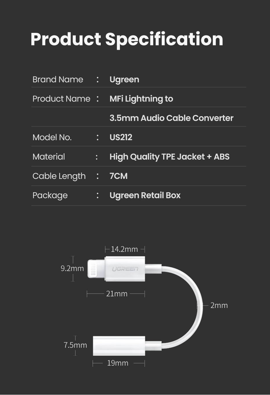 ugreen-30759-iphone-8-pin-to-3-5mm-headphone-adapter at www.mallsonline.com.au