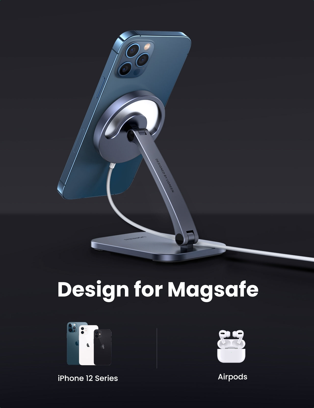 ugreen-40290-desk-adjustable-and-foldable-aluminum-magsafe-charging-stand at www.mallsonline.com.au