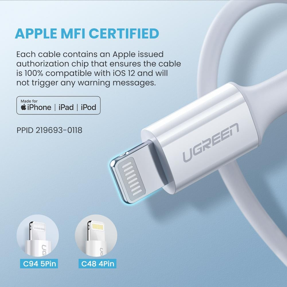 ugreen-60749-mfi-usb-c-to-iphone-8-pin-charging-cable-2m at www.mallsonline.com.au