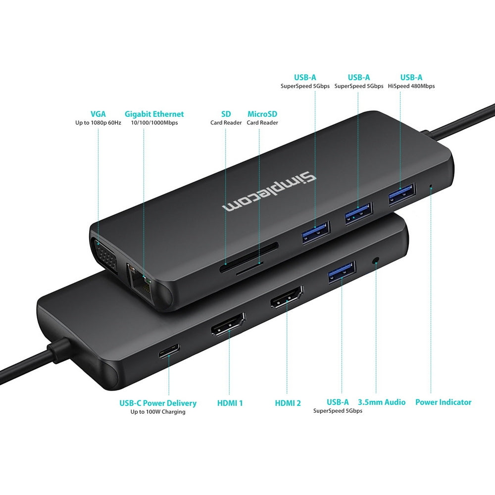 simplecom-chn612-usb-c-12-in-1-multiport-docking-station-dual-hdmi-vga-triple-display-gigabit-lan at www.mallsonline.com.au