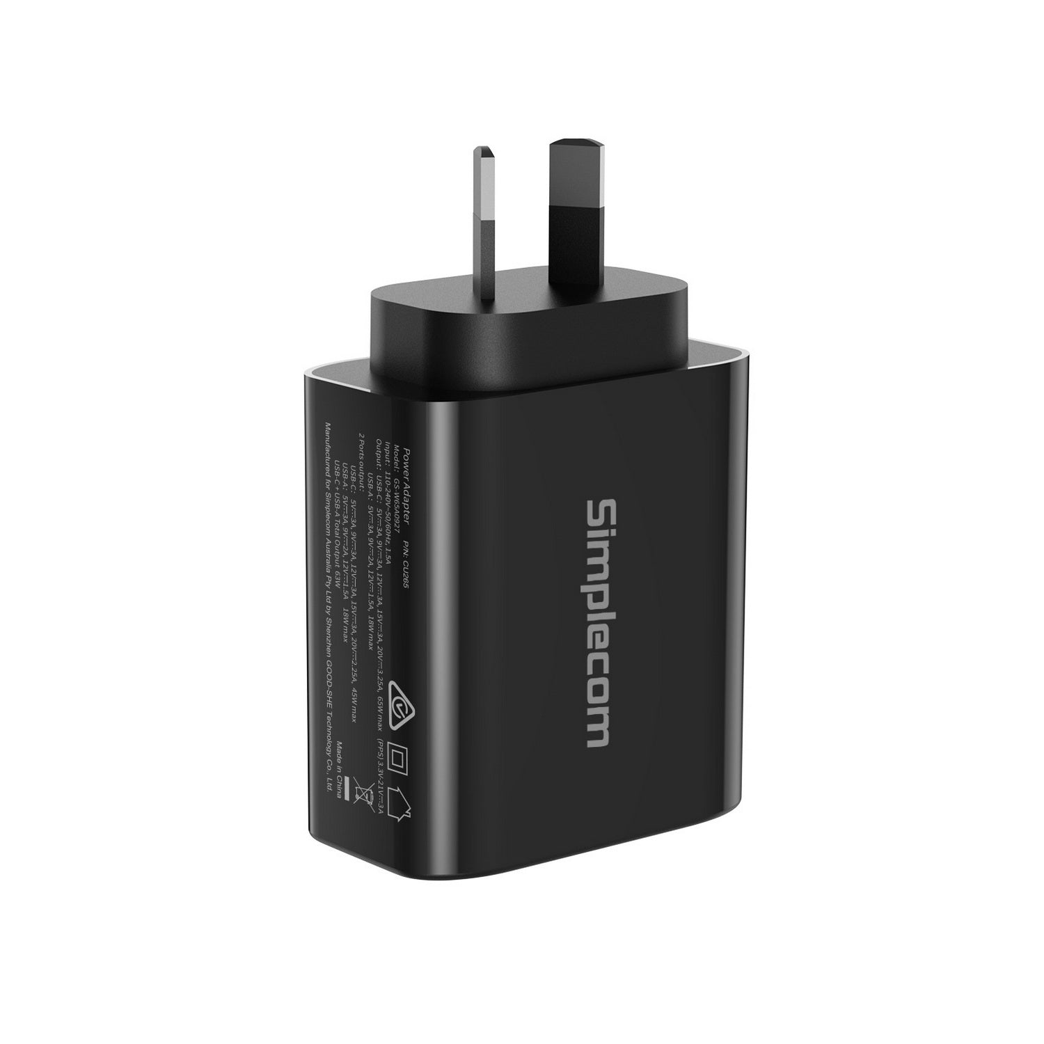 simplecom-cu265-dual-port-pd-65w-gan-fast-wall-charger-usb-c-usb-a-for-phone-laptop at www.mallsonline.com.au