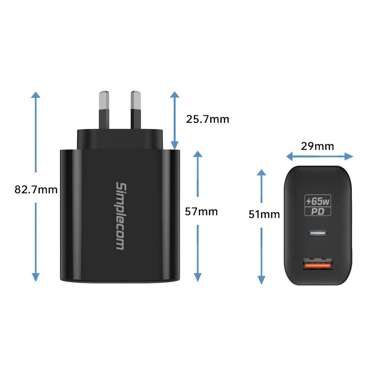 simplecom-cu265-dual-port-pd-65w-gan-fast-wall-charger-usb-c-usb-a-for-phone-laptop at www.mallsonline.com.au