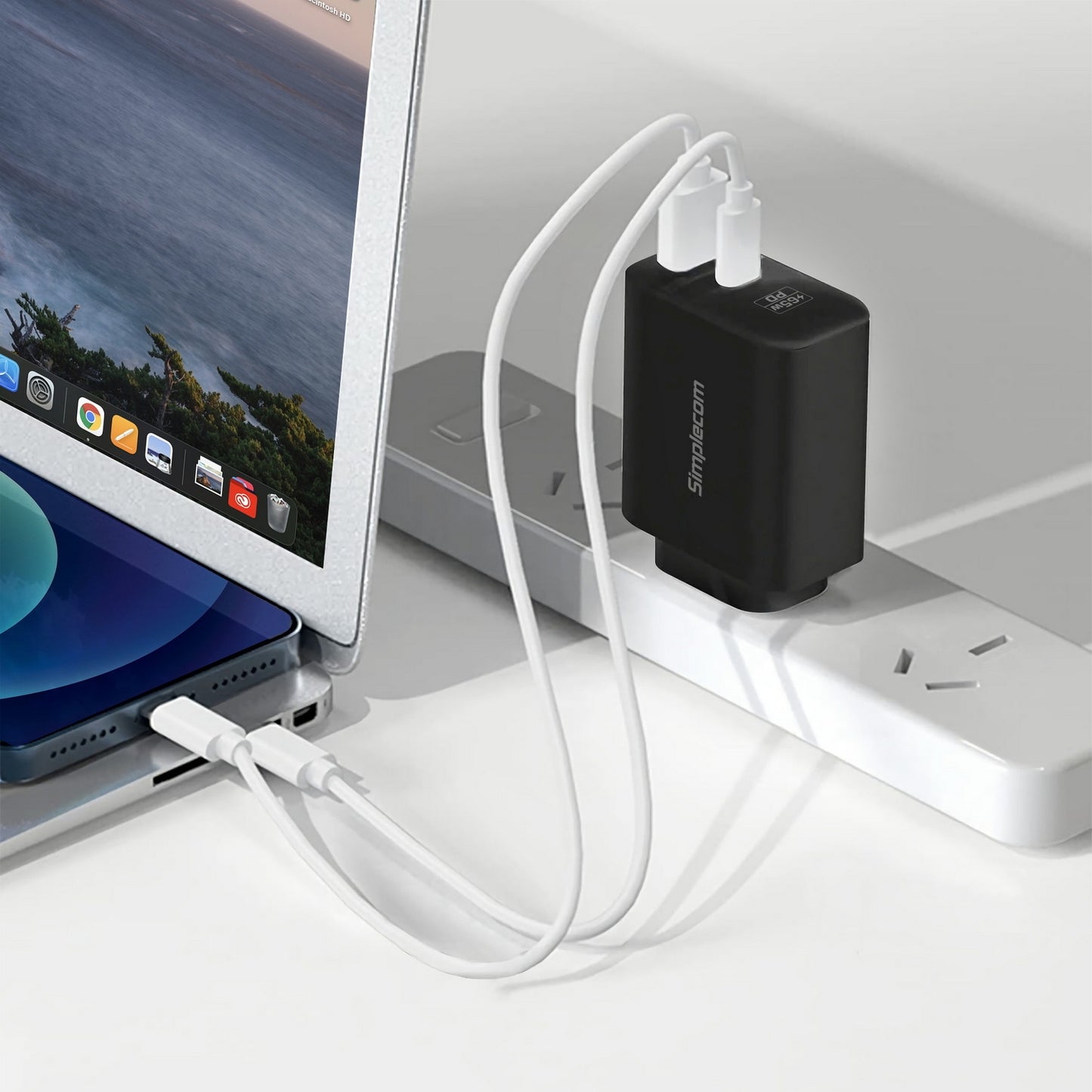 simplecom-cu265-dual-port-pd-65w-gan-fast-wall-charger-usb-c-usb-a-for-phone-laptop at www.mallsonline.com.au