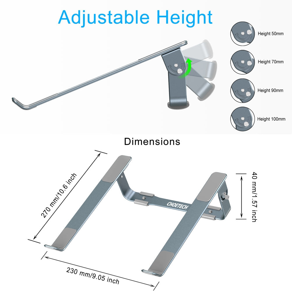 choetech-h033-detachable-aluminum-cooling-laptop-stand-grey