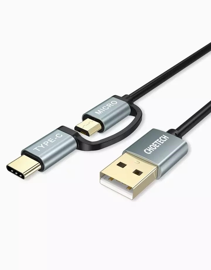 choetech-xac-0012-102bk-2-in-1-usb-type-c-micro-usb-cable-1-2m-charge-sync-for-samsung-phones at www.mallsonline.com.au