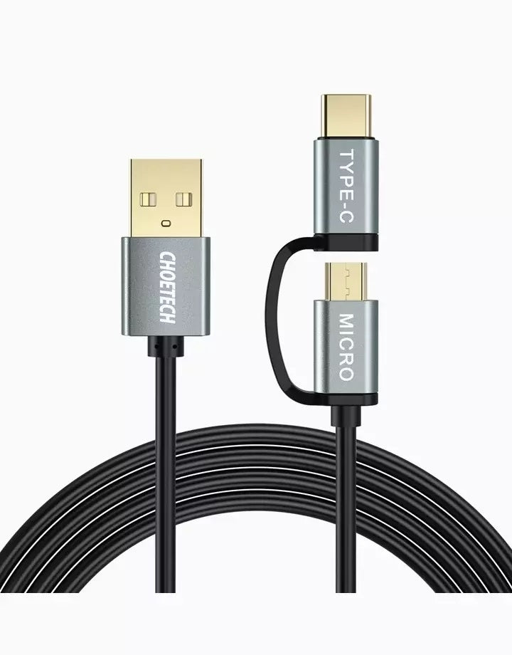 choetech-xac-0012-102bk-2-in-1-usb-type-c-micro-usb-cable-1-2m-charge-sync-for-samsung-phones at www.mallsonline.com.au