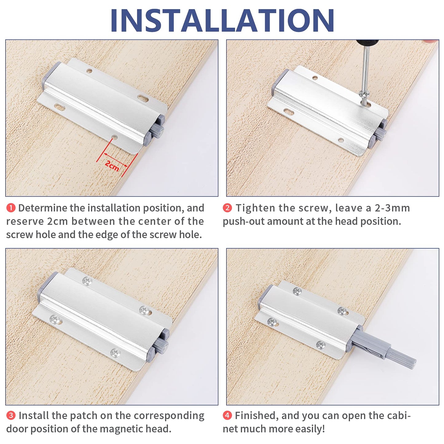 2x Magnetic Push Latches for Cabinets Push to Open Kitchen Hardware for Drawer Cupboard Wardrobe Closet